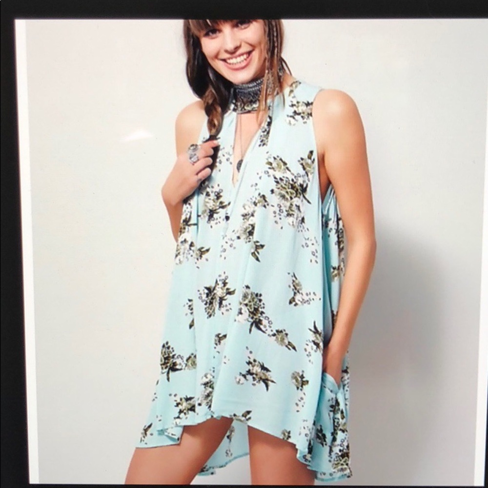 Free People Mint Floral Tunic/Dress, (XS/TP)